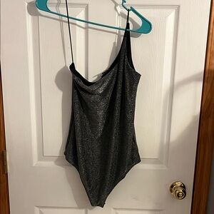 Express Black Shimmer one shoulder Bodysuit